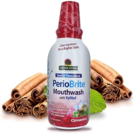 Nature's Answer PerioBrite Alcohol-Free Mouthwash, Cinnamon, 16-Fluid Ounce | Whitens Teeth | Freshens Breath | Removes Plaque | Minimizes Dry Mouth (Pack of 2)
