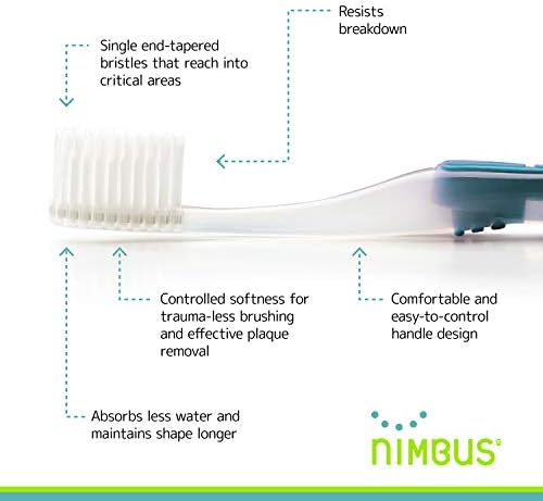 NIMBUS Extra Soft Toothbrushes (Compact Head), Periodontist Design Tapered Bristles for Sensitive Teeth and Receding Gums, Individually Wrapped Plaque Remover Travel Toothbrush (10 Pack, Colors Vary)