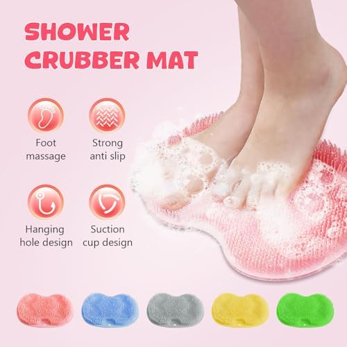 Shower Foot Back Scrubber Massage Pad, 2025 New Shower Foot Mat Non-Slip Suction Cups Foot Back Cleaning Pad for Massage and Scrubbing for Shower (Green)