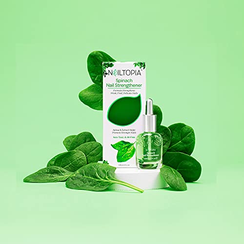 Nailtopia - Nail Strengthener - For Weak, Frail, Delicate Nails - Plant-Based, Non Toxic, Bio-Sourced, Nourishing & Hardening Superfood Treatment - Spinach Extract (Clear) - 0.41 oz