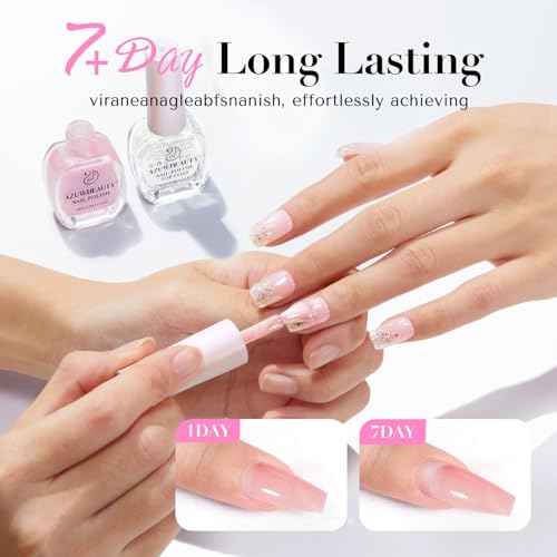 AZUREBEAUTY Nail Polish Set, 4 Colors Pastel Spring Macarons Pink Blue Green Yellow Quick Dry Natural Easter Gift Fingernail Lacquer Strengthening Kit with Top Coat DIY Salon at Home