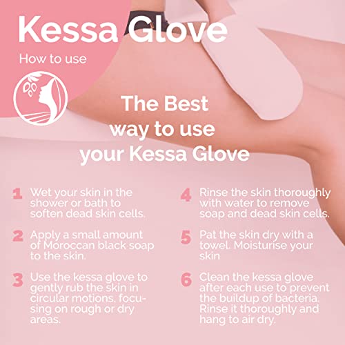 Fatima's Garden Exfoliating Kessa Gloves - Natural Spa Scrubbers, Black (3 Gloves)