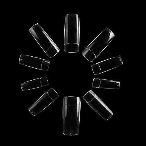 Half Cover Acrylic False Nail Tips, 1000PCS Fake Nail Shape Artificial False Nails Tips 10 Sizes with Case for Nail Art Salons and Home DIY (Clear+Natural)
