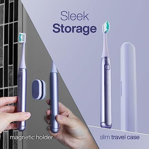 Aquasonic Icon ADA-Accepted Rechargeable Toothbrush | Magnetic Holder & Slim Travel Case | 2 Brushing Modes & Smart Timers | Gentle Micro-Vibrations (Lilac)