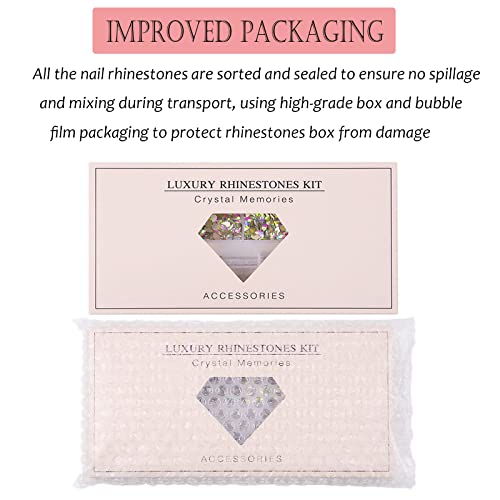 Nail Rhinestones Kit, Nail Art Decorations Flat AB Rhinestones Kit DIY Crafts Gemstones for Nail, Shoes, Clothes, Jewels (600 Clear Diamonds + 2500 Flat Rhinestone)