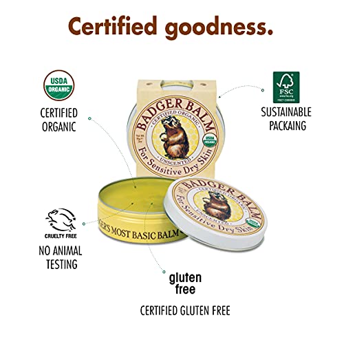 Badger Balm Unscented, 100% Organic Olive Oil & Beeswax, Fragrance Free Hand Cream, Long Lasting Sensitive Skin Moisturizer, 2 oz Tin, 2-Pack