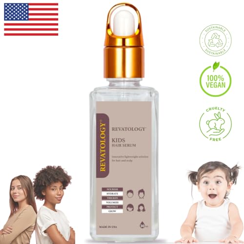REVATOLOGY Kids Hair Serum (Made in USA) for Hair Thickness, Strength, Growth and Scalp Revitalization for straight, curly, waivy, coiled hair in toddlers, teen, and children | chemical & cruelty free