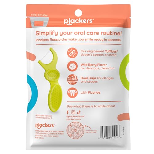 Plackers Kids Dental Floss Picks 75, Multicolor, Fruit Smoothie Swirl, Original Version, 300 Count (Pack of 4)