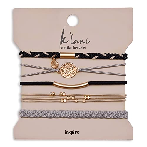 K'lani Inspire Bracelets for Women – Elastic Bracelets and Boho Hair Ties – Cute Hair Ties for Women and Hair Tie Accessories – Stylish Bracelets Boho Style for Hair and Wrist – Set of 5 (Medium)