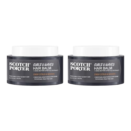 Scotch Porter Curls & Waves Hair Balm for Men | Instantly Controls, Moisturizes, Defines & Adds Shine | Non-Toxic Ingredients, Free of Parabens, Sulfates & Silicones | Vegan | 3.4oz – 2 Pack