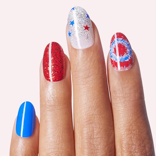 Dashing Diva Patriotic Gloss Nail Strips - Nails That I Love - UV Free, Chip Resistant, Long Lasting Gel Nail Stickers - 3-Piece Manicure Set - Contains 32 Wraps, 1 Prep Pad, 1 File