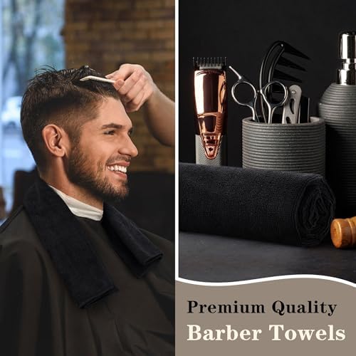 FIXSMITH Salon Towels 12 Pack, Black Hand Towels for Bathroom, Quick Dry Gym Towels, Spa Face Towel, Absorbent Microfiber Towels for Salon, Barber, Gym, Bath, Pedicure and Home Hair Care,16 x 27 in