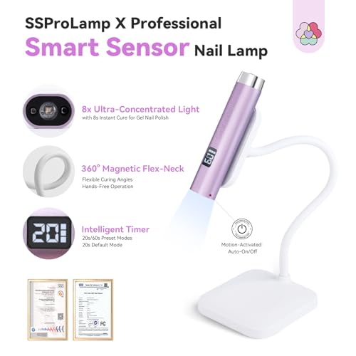 SAVILAND SSPro X U V Light for Gels Nails : 8s U V LED Nail Lamp with Smart Sensor 360° Rotatable Magnetic Nail Light Flash Cure Lamp for Gel Stand 2 Timer LCD Screen Nail Light Use Home DIY