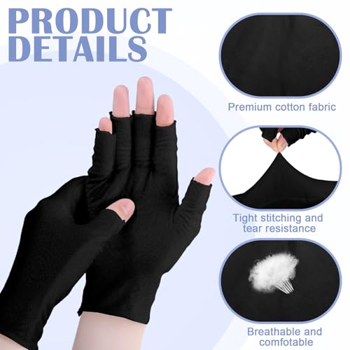 Geyoga 6 Pairs Fingerless Moisturizing Gloves Eczema Cotton Gloves for Adults Half Finger Touchscreen Lotion Overnight Dry Hands for Women Sleeping(Black)