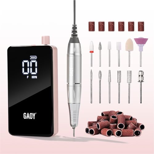 GAOY Cordless Nail Drill, Rechargeable E-File with 12 Drill Bits & 45 Sanding Bands, Long Battery Life, Low Noise, Perfect for Manicure & Pedicure, Pink