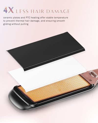 DORISILK 500 Degree High Temp Professional Hair Straightenr ， Ceramic Wide Flat Iron ，2 in 1 Hair Straightener and Curler，Plasma Flat Iron Get Frizz-Free and Shiny 500FW1