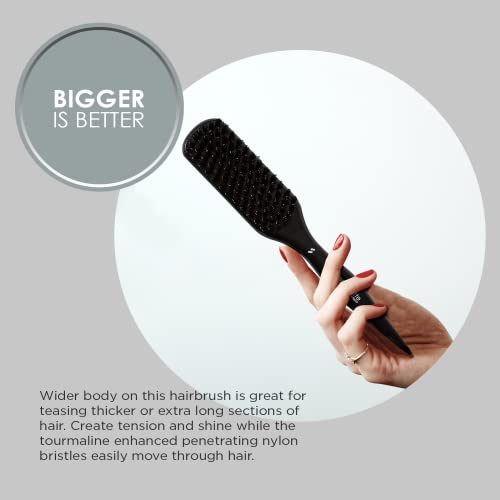 Spornette Boar Bristle Hair Brush for Women - Big Wonder Teasing Brush with Boar & Tourmaline Nylon Bristles - Tapered Handle for Back Brushing, Combing and Creating Volume & Slick Backs (Black)