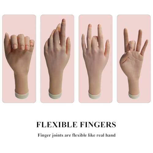 Practice Hand for Acrylic Nails, Realistic, Silicone, Fake Hand with Strong Suction Cup, Nail Practice Hand with Acrylic Nails and Jelly Gel, Realistic Mannequin Hand