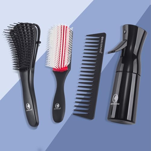 Hair Brush Set, Detangler Brush for Natural 3/4abc Curly Hair, Hair Brushes for Women Men Kids Detangling Styling with Spray Bottle