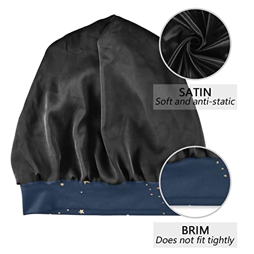 Satin Bonnet Lined Sleep Cap Hair Wrap Cover Slouchy Beanie for Curly Hair Protection for Gifts for Men Women Dark Blue Stars