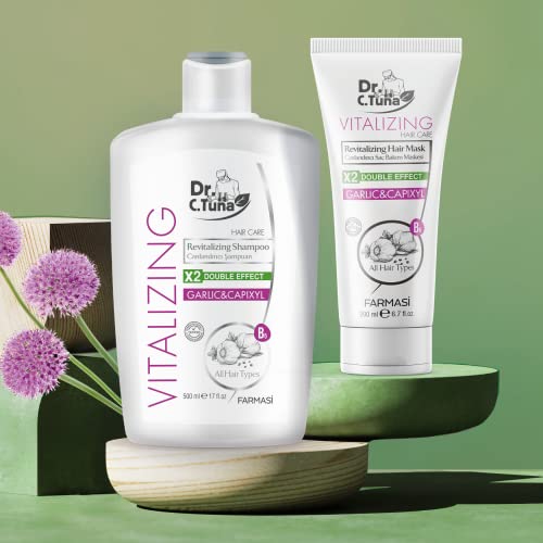 FARMASİ Dr. C. Tuna Vitalizing Garlic Shampoo, Natural Hair Treatment for Hair Growth, Prevents Hair Loss, Stimulates Growth, Relieves Itchy Scalp with Capixyl, and Coconut Oil, 17 fl. oz / 500 ml