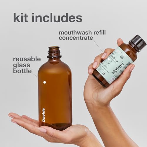 Davids Hydroxi Fresh Breath Mouthwash Starter Kit, Alcohol-Free, Fluoride-Free, Nano-Hydroxyapatite for Remineralizing & Enamel Health, Relieves Dry Mouth, Fresh Mint, 16 fl oz