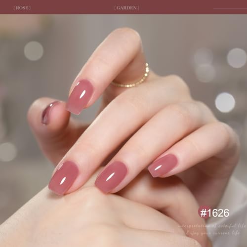 GAOY Gel Nail Polish Kit with UV Light for Beginners, 6 Colors Sheer Nude Red Pink Brown, Gel Polish Kit with Top and Base Coat for Salon and Nail Art DIY at Home, Rose Garden