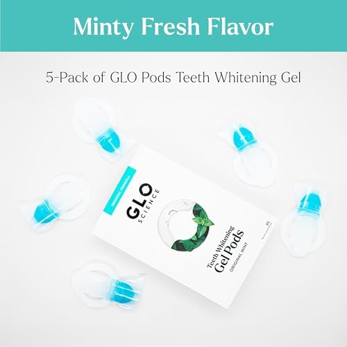 GLO Science Teeth Whitening Gel Pods – Safe, Effective Whitener with Silicon Brush, 6% Hydrogen Peroxide – Fastest Way to Whiter Teeth, Sensitivity Free – Mint Flavor (Pack of 5)