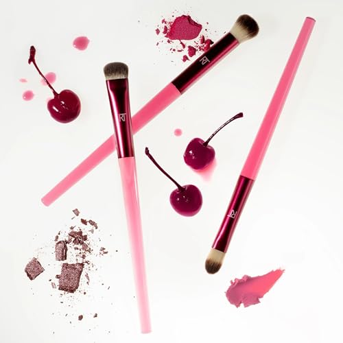 Real Techniques Cherry On Top MesmerEYES Brush Trio, Limited Edition Makeup Brush Set, Synthetic Bristles, Eyeshadow Blending Brushes, Vegan & Cruelty-Free, For Powder & Cream Shadow, 3 Piece Set