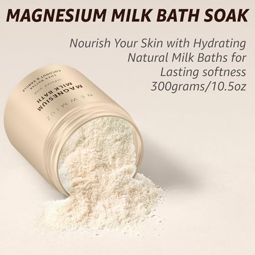 Creamy Magnesium Milk Bath Soak Powder Moisturize Soften Skin Coconut Vanilla Shea Butter Luxury Spa Bath Salt Relaxation Selfcare Gifts for Women