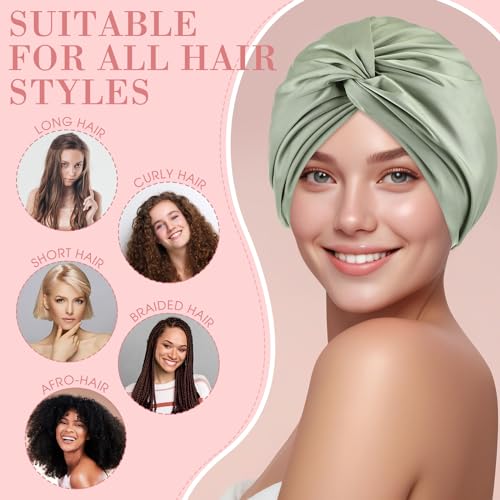 4 Pcs Silk Satin Bonnet for Sleeping Double Layer Hair Wrap Night Sleep Cap Turban for Women Gift Long Curly Straight Hair(Light Color)