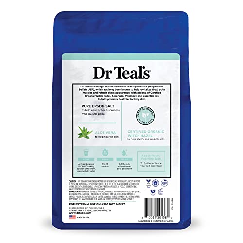 Dr Teal's Pure Epsom Magnesium Salt Soak, Clarify & Smooth with Witch Hazel & Aloe Vera, 3 lbs (Pack of 4)