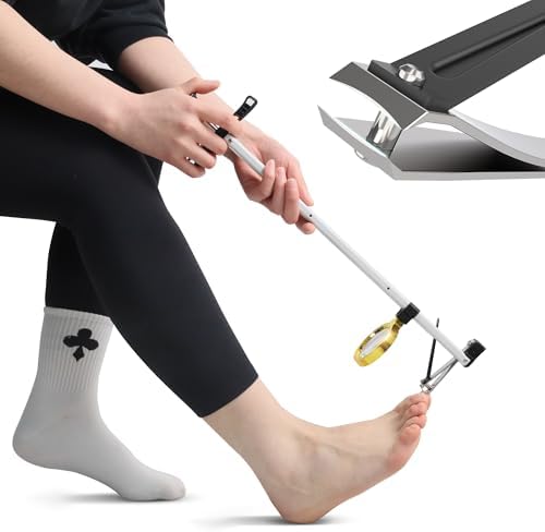 Long Handled Toenail Clippers Wide Jaw Opening, Free Bending, for Thick Nails, for The Seniors, Overweight, Disabled with Arthritis, Easy Reach Pedicure Auxiliary Tools (17" with Magnifier)