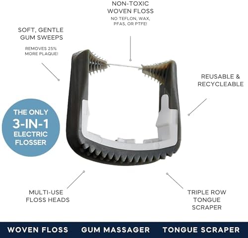 Slate Flosser Refills – 20 Reusable Woven Floss Heads for Slate Electric Flosser, PFAS-Free and Unwaxed Dental Floss, Includes Tongue Scraper and Gum Scraper, Eco-Friendly Oral Care Refill