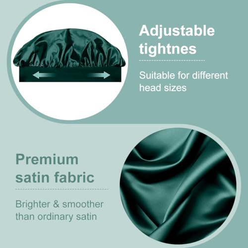 8 PCS Satin Hair Bonnet for Women | Elastic and Reusable Shower Hair Caps | Satin Bonnet for Sleeping Women, Shower Caps | Double Layers Hair Cap | Environmental Protection | 11.8 Inches, Dark Green