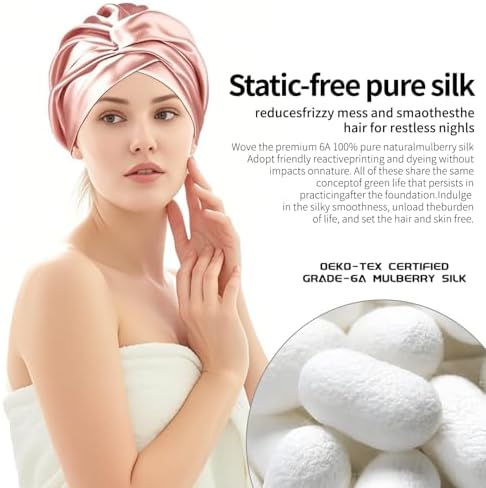 Sleep Cap for Women Hair Care,22 Momme 100% 6A Mulberry Silk Natural Silk Night Bonnet with Elastic Stay On Head