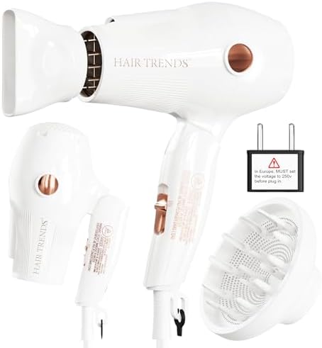 Travel Hair Dryer Mini with Diffuser&Concentrator,110~250V Dual Voltage Hair Dryer Blow Dryer Mini Size for European Travel, Portable Blow Dryers for Women and Men with EU Plug