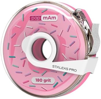 Staleks Pro Disposable White Abrasive Tape papmAm Expert – 180 Grit – 7m Roll in Plastic Case – Glueless Replaceable Abrasive – Professional Nail Shaping – Manicure & Pedicure