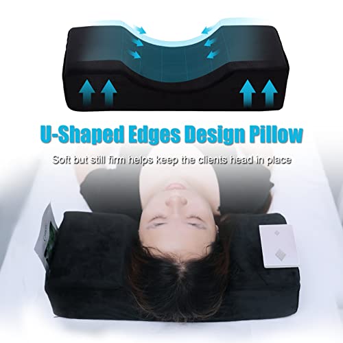 Comfortable Eyelash Extension Neck Pillow,Memory Foam Neck Contour Pillow for Sleeping Support,Beauty Salon Lash Grafting Pillow,Removable Black Velvet Cervical Pillow