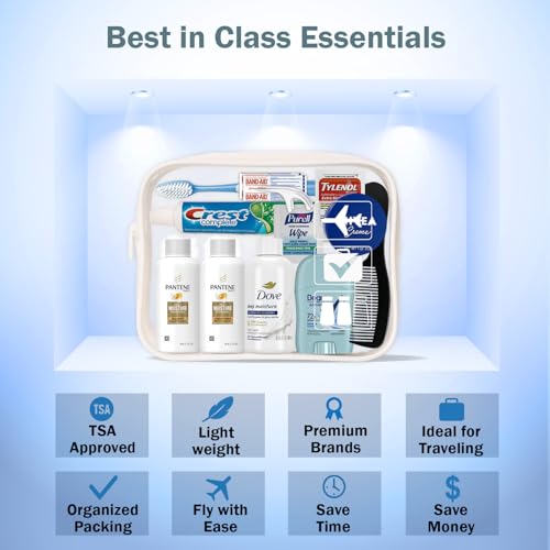 Peaknip Travel Toiletry Kit For Women - 15 Piece Travelers Essentials, TSA Compliant, Travel Size Toiletries kit, Bundle includes Shampooo & Conditioner, Body Wash, Deodorant, Moisturizer & More