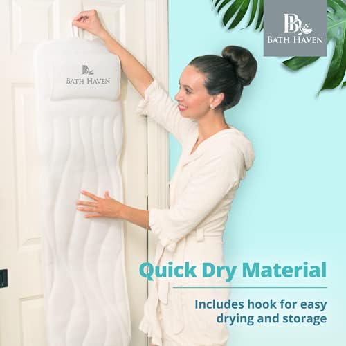 Bath Haven Bath Pillow for Bathtub - Full Body Mat & Cushion Headrest for Women and Men, Luxury Pillows for Neck and Back in Shower Tub or Jacuzzi - Powerful Suction Cups - Spa Accessories (Deluxe)