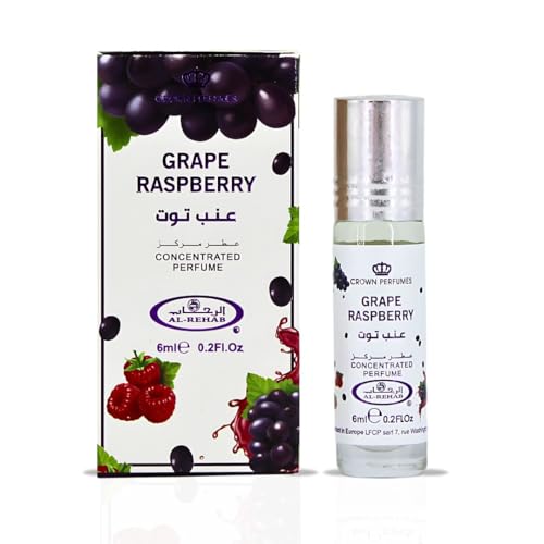 Al-Rehab Grape Raspberry Arabian Perfume Oils for Women 6ML (0.2 OZ) (Pack of 3) Fragrance Oil - Fruity, Floral & Sweet Concentrated Perfume Oil - Long-Lasting, Vibrant and Exotic Arabian Fragrance