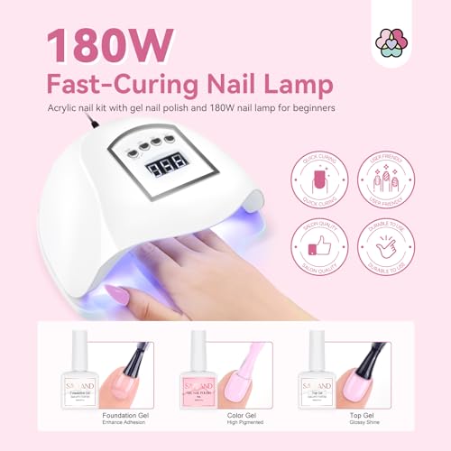 Saviland Acrylic Nail Kit for Beginners: Keratin Acrylic Powder Castor Oil Vitamin E Gel Nail Polish Primer 180W Nail Lamp Nail Drill Full Tools Everything Home Starters
