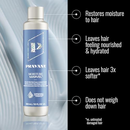PRAVANA Moisture Marvel Conditioner | Nourishes, Hydrates, Moisturizes | For Dry, Color Treated Hair | Hyaluronic Acid Formula | Chromasilk Enhances Shine & Protection | Vegan | Paraben & Sulfate Free