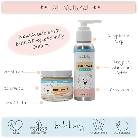 Kids All Natural Fluoride Free Toothpaste with Xylitol, SLS Free, Vegan, Gluten Free, BPA Free, Zero Waste, Mint, 2 fl oz