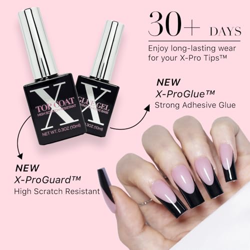SXC Cosmetics X-Pro Tips French Tip Press on Nails – Medium Square French Black Edition (BLACK117KIT-M Square)