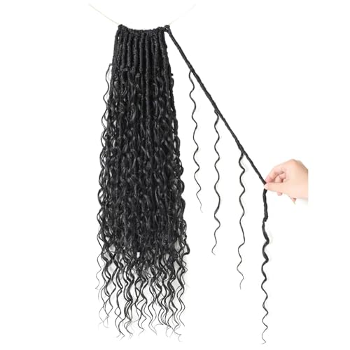 9 packs Boho Faux Locs Crochet Hair, 24 Inch, Natural Black Pre Looped Goddess Soft Locs Crochet Hair with Curly Ends, Bohemian River Locs for Black Women(1B#, 24 Inch)