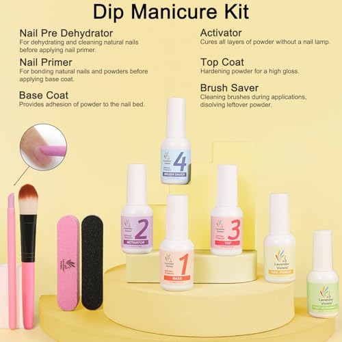 Lavender Violets 94Pcs Dip Powder Nail Kit Starter, 30 Neon Colors Red Purple Green Orange Yellow with Dipping Powder Liquid Set and Nail Art Tool for Colorful DIY Manicure B703