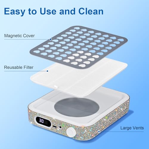 Nail Dust Collector with 2 Reusable Filters,Nail Vacuum Dust Collector Quiet for Nail Tech Art, Powerful Nail Fan and Duster Collector,Nail Vacuum Cleaner for Salon and Home(AB Diamond)