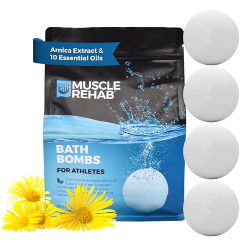 Epsom Salt Bath Bombs with Arnica – Muscle Recovery Bath Soak for Aches & Tension Using Clary Sage, Vetiver & Eucalyptus – Magnesium Bath Bombs | Transdermal Bath Soak for Muscle Pain, 4 Bombs